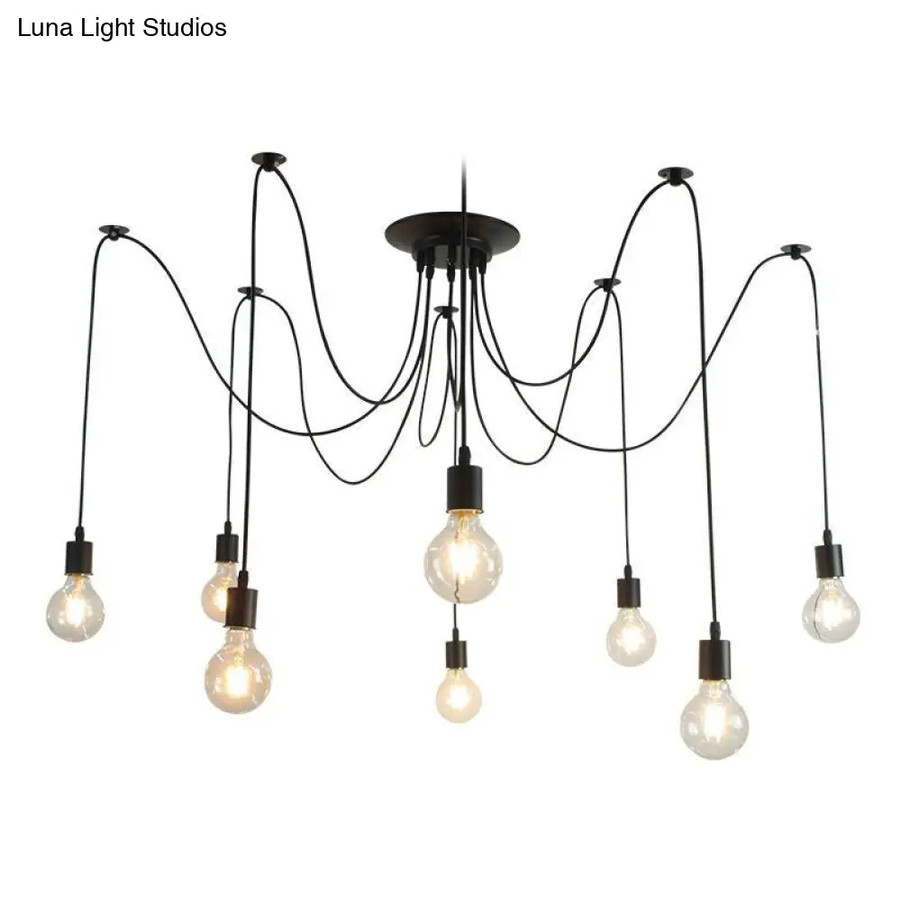 Industrial Black Metal Spider Ceiling Lamp - 8 Bulbs Swag Pendant Lighting For Restaurants