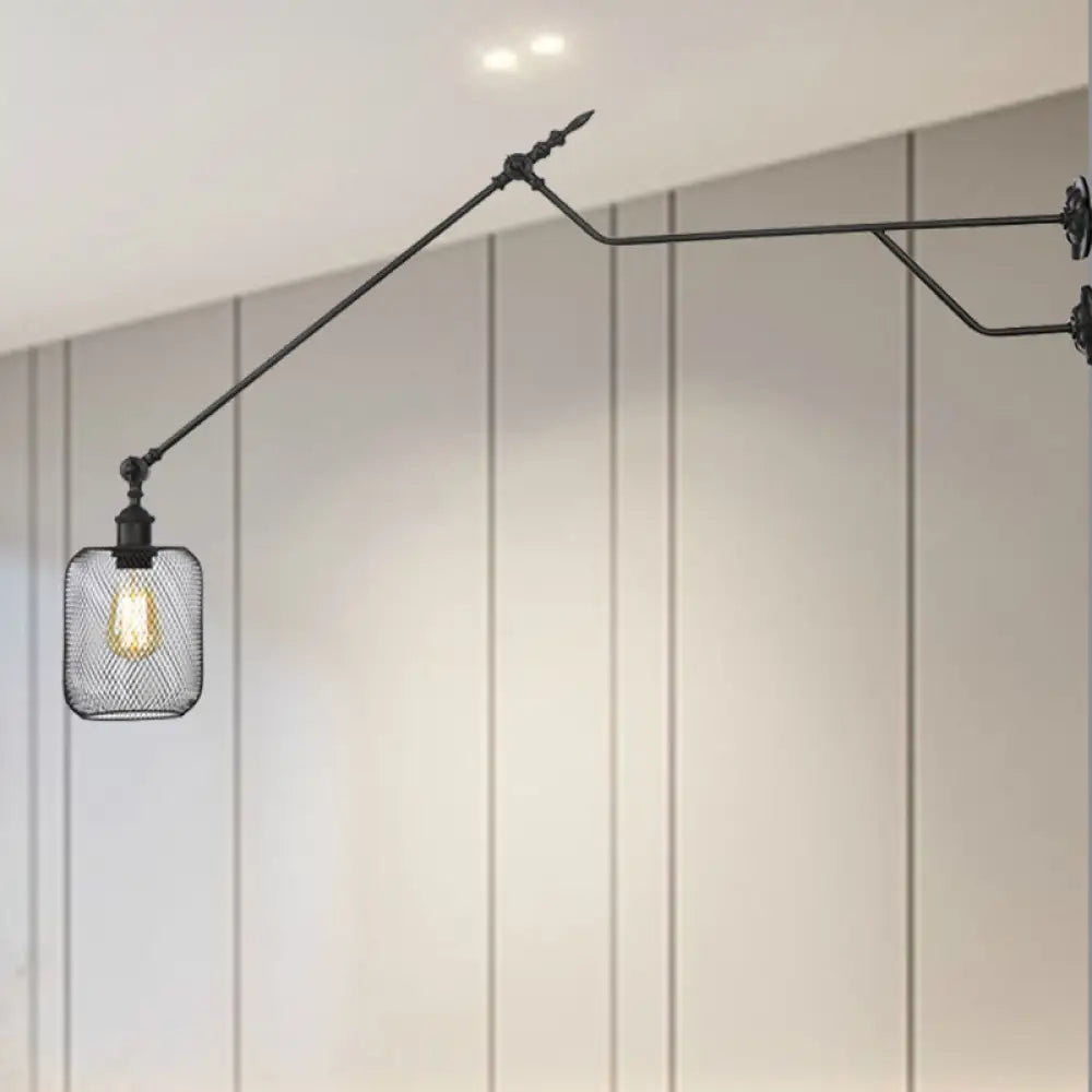 Industrial Black Metal Wall Lamp With Cylinder/Bottle Shade - Indoor Sconce Light Fixture / Cylinder