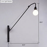 Industrial Black Metal Wall Sconce With Open Bulb Design For Fishing Rod Lamp Fixture