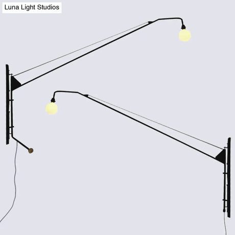 Industrial Black Metal Wall Sconce With Open Bulb Design For Fishing Rod Lamp Fixture