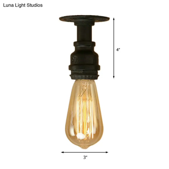 Industrial Black Metallic Mini Semi Flush Light With Bare Bulb For Corridor - 1 Piping