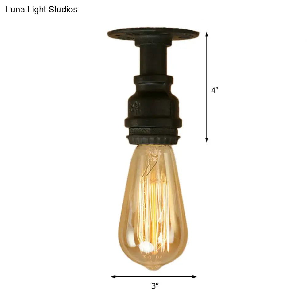 Industrial Black Metallic Mini Semi Flush Light With Bare Bulb For Corridor - 1 Piping