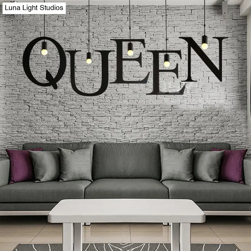 Industrial Black Stainless Steel Letter Shaped Pendant Light Fixture - Adjustable Ceiling Lighting
