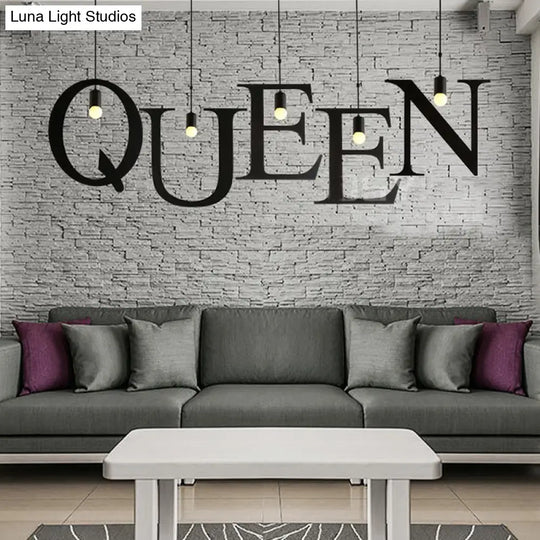 Industrial Black Stainless Steel Letter Shaped Pendant Light Fixture - Adjustable Ceiling Lighting