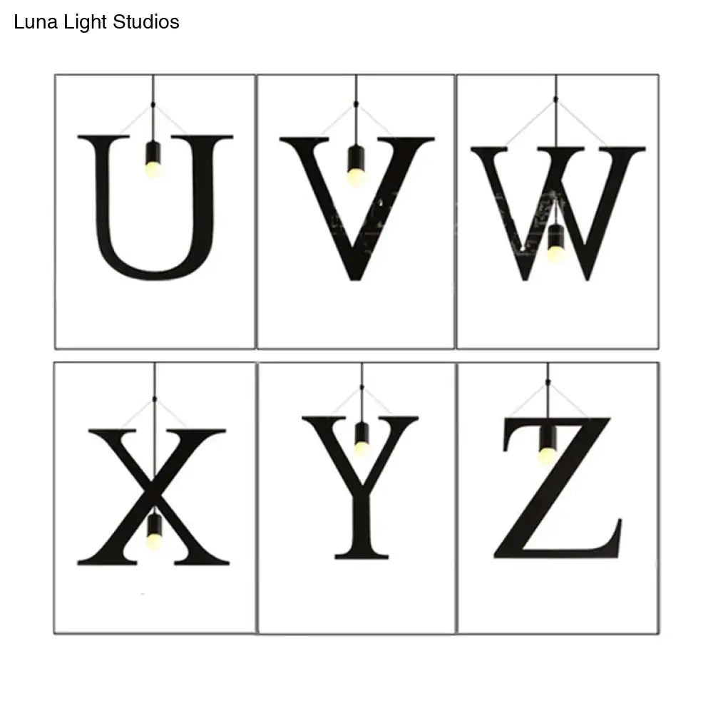 Industrial Black Stainless Steel Letter Pendant Light Fixture For Bedroom / Y