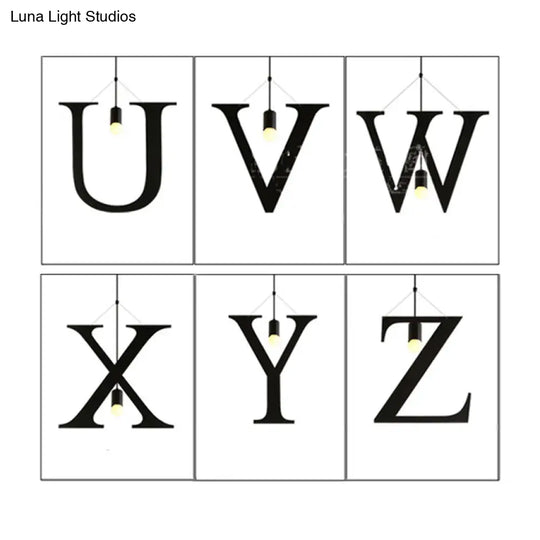 Industrial Black Stainless Steel Letter Pendant Light Fixture For Bedroom / Y