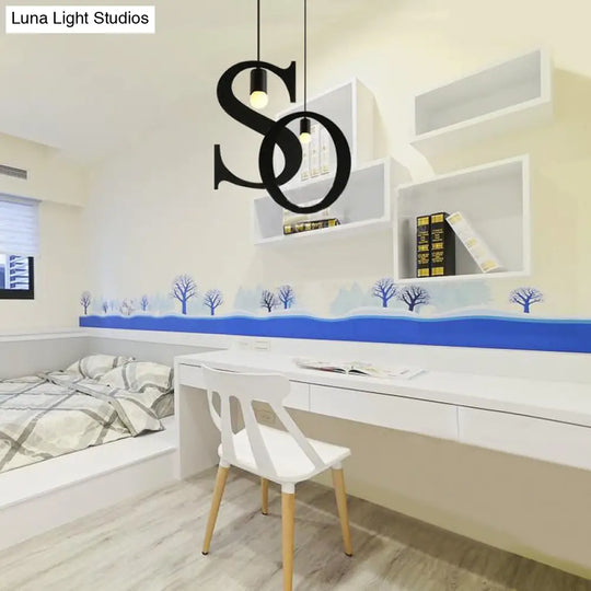 Industrial Black Stainless Steel Letter Shaped Pendant Light Fixture - Adjustable Ceiling Lighting