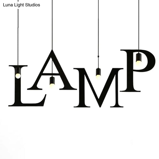 Industrial Black Stainless Steel Letter Shaped Pendant Light Fixture - Adjustable Ceiling Lighting