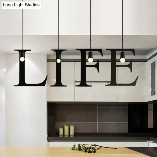 Industrial Black Stainless Steel Letter Shaped Pendant Light Fixture - Adjustable Ceiling Lighting