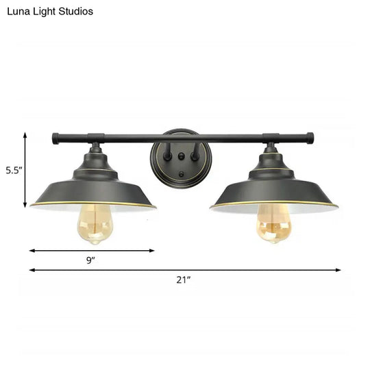 Industrial Black Wall Lamp With Round Backplate - 2 Lights Sconce For Living Room Or Barn