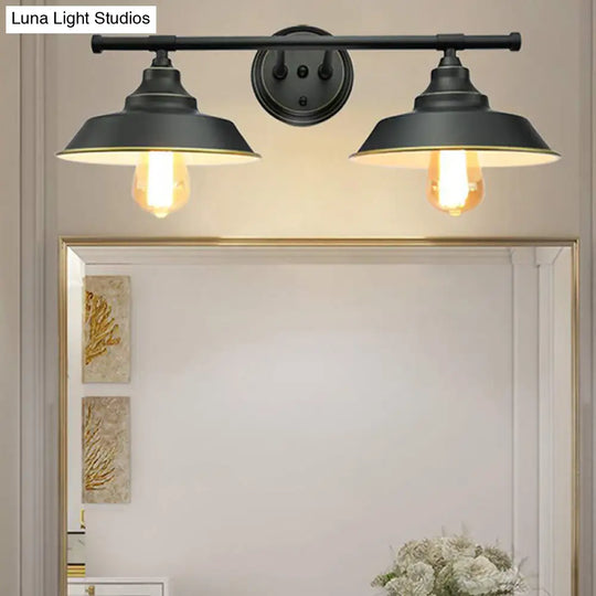Industrial Black Wall Lamp With Round Backplate - 2 Lights Sconce For Living Room Or Barn