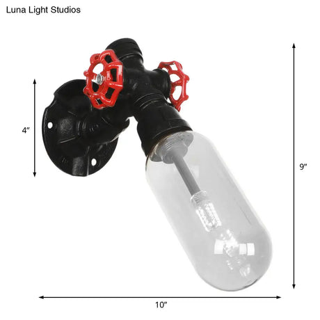 Industrial Black Wall Sconce With Clear Glass Light For Living Room