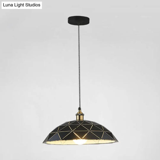 Industrial Black/White Metal Pendant Light For Living Room - 1 Dome Suspension Lamp 13/16/19.5 Wide