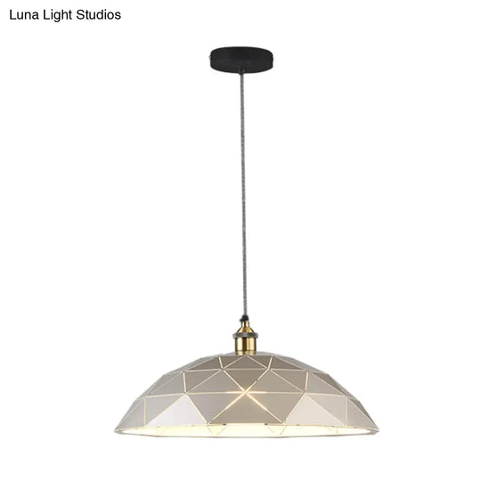 Industrial Black/White Metal Pendant Light For Living Room - 1 Dome Suspension Lamp 13/16/19.5 Wide