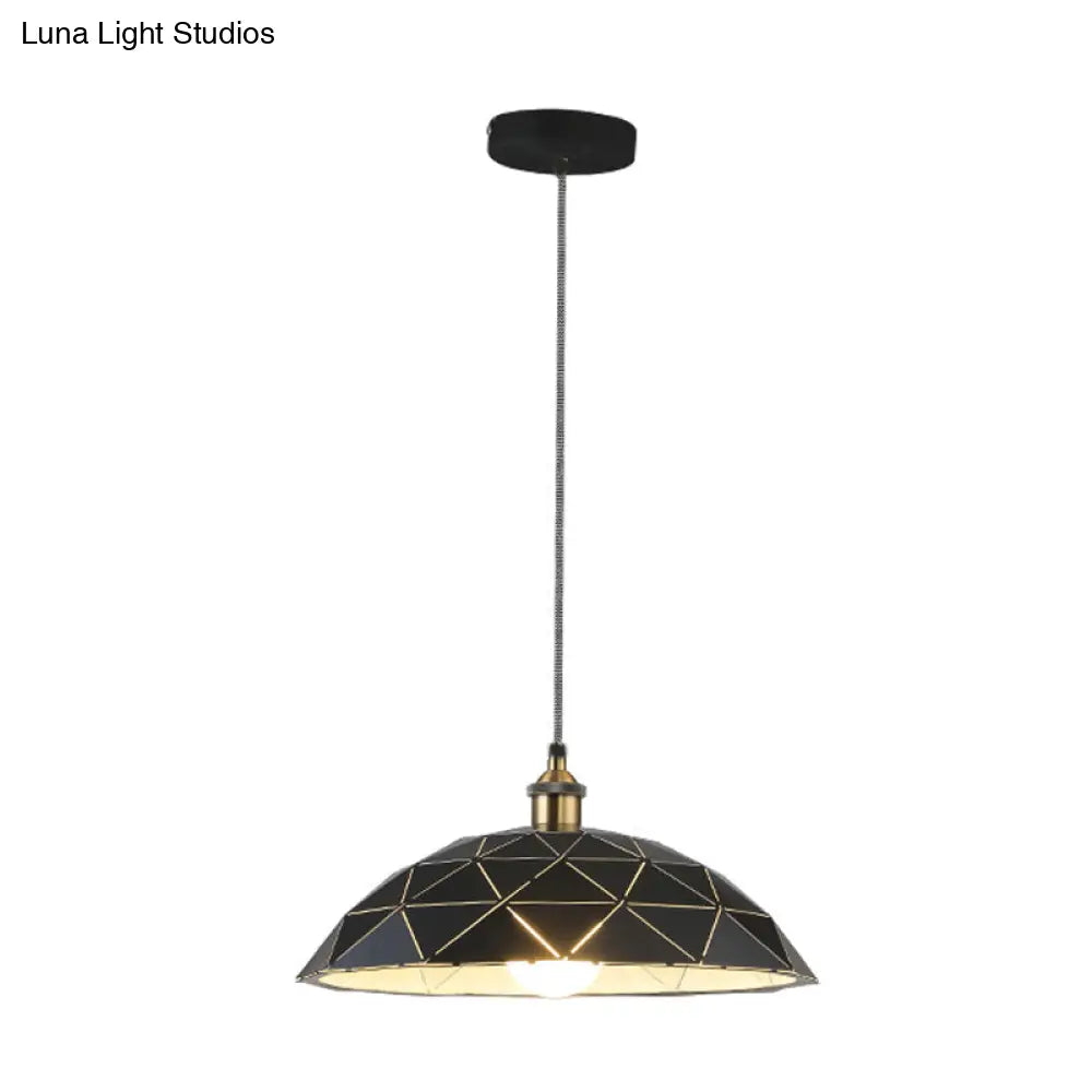 Industrial Black/White Metal Pendant Light For Living Room - 1 Dome Suspension Lamp 13/16/19.5 Wide