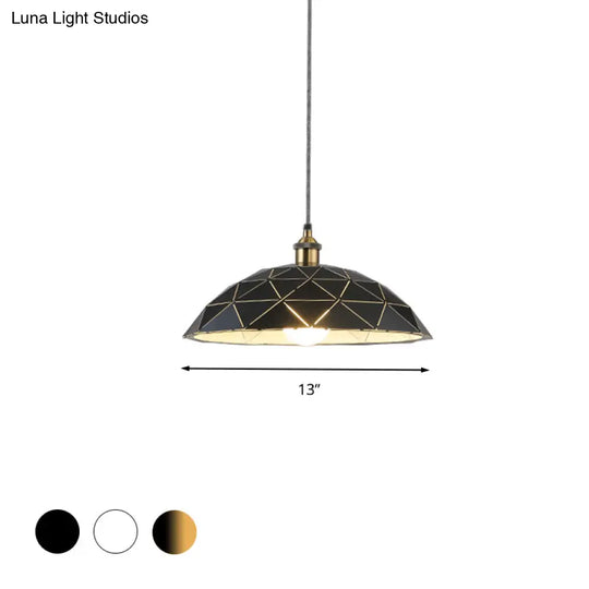 Industrial Black/White Metal Pendant Light For Living Room - 1 Dome Suspension Lamp 13/16/19.5 Wide