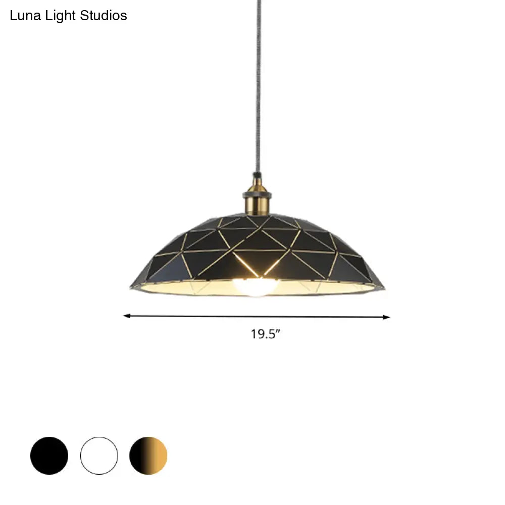 Industrial Black/White Metal Pendant Light For Living Room - 1 Dome Suspension Lamp 13/16/19.5 Wide