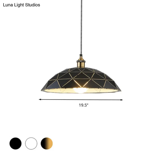 Industrial Black/White Metal Pendant Light For Living Room - 1 Dome Suspension Lamp 13/16/19.5 Wide
