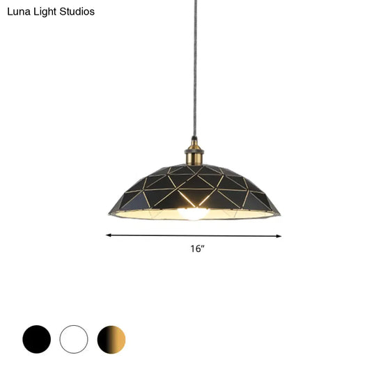 Industrial Black/White Metal Pendant Light For Living Room - 1 Dome Suspension Lamp 13/16/19.5 Wide