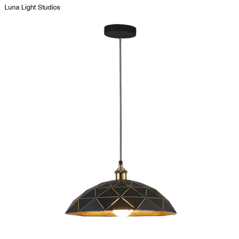 Industrial Black/White Metal Pendant Light For Living Room - 1 Dome Suspension Lamp 13/16/19.5 Wide