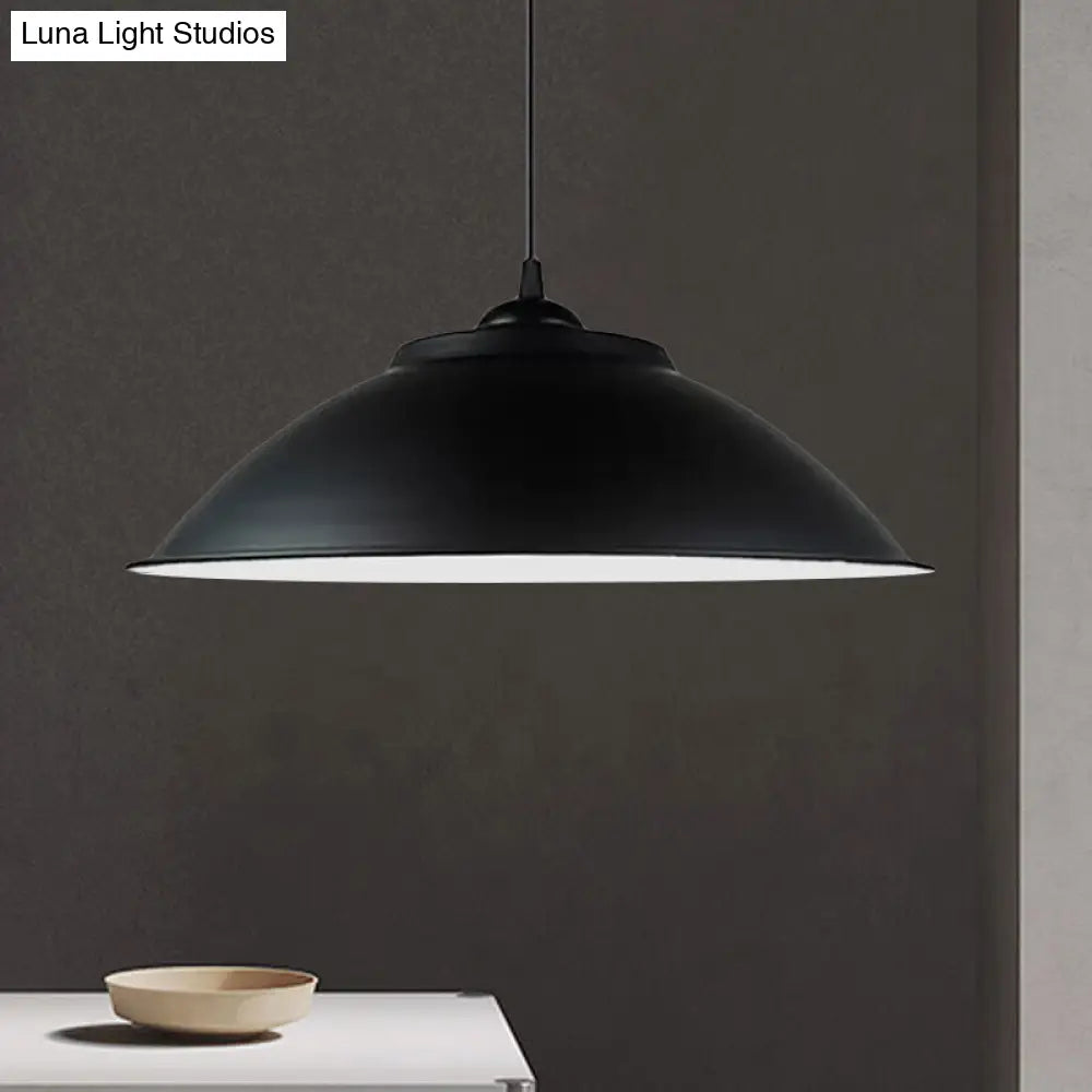 Industrial Iron Pendant Light With Adjustable Cord - Black/White 10.5/14 W