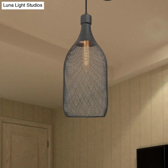 Industrial Wire Mesh Metal Pendant Light - Adjustable Height Black Finish