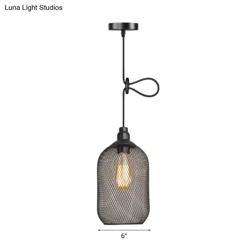 Industrial Wire Mesh Metal Pendant Light - Adjustable Height Black Finish