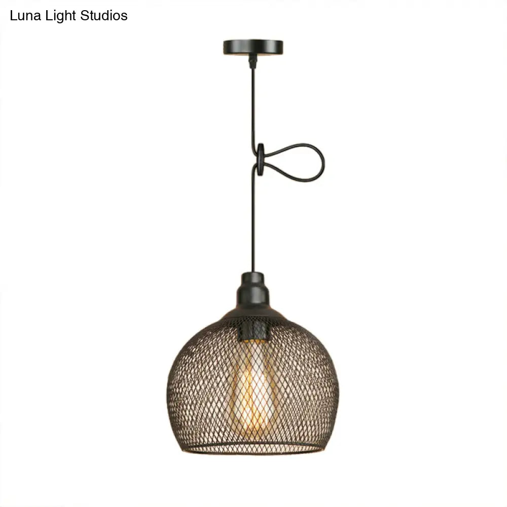 Industrial Black Wire Mesh Pendant Light With Height Adjustable Hanging Lamp For Dining Room