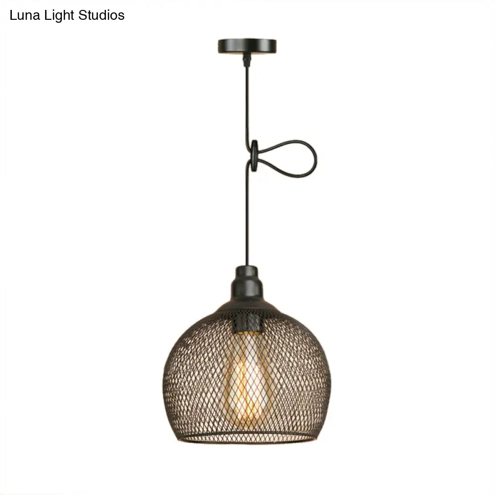 Industrial Wire Mesh Metal Pendant Light - Adjustable Height Black Finish