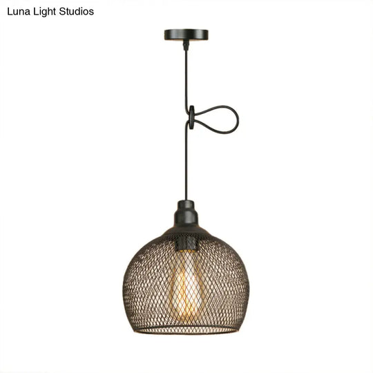 Industrial Wire Mesh Metal Pendant Light - Adjustable Height Black Finish