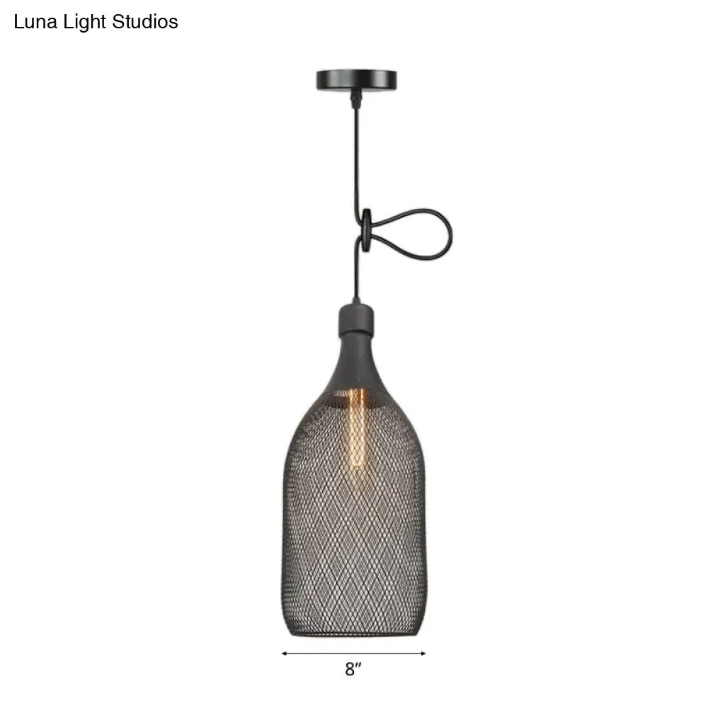 Industrial Wire Mesh Metal Pendant Light - Adjustable Height Black Finish