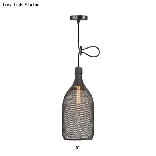 Industrial Wire Mesh Metal Pendant Light - Adjustable Height Black Finish