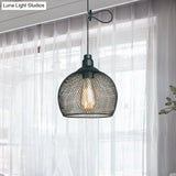 Industrial Black Wire Mesh Pendant Light With Height Adjustable Hanging Lamp For Dining Room