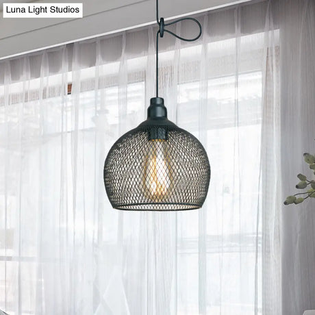 Industrial Black Wire Mesh Pendant Light With Height Adjustable Hanging Lamp For Dining Room
