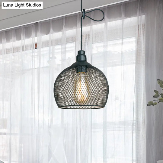 Industrial Wire Mesh Metal Pendant Light - Adjustable Height Black Finish