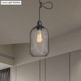 Industrial Black Wire Mesh Pendant Light With Height Adjustable Hanging Lamp For Dining Room