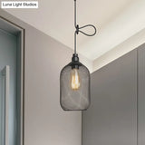 Industrial Black Wire Mesh Pendant Light With Height Adjustable Hanging Lamp For Dining Room