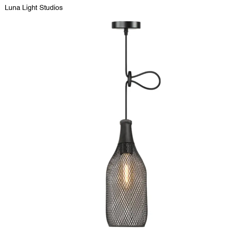 Industrial Wire Mesh Metal Pendant Light - Adjustable Height Black Finish / C
