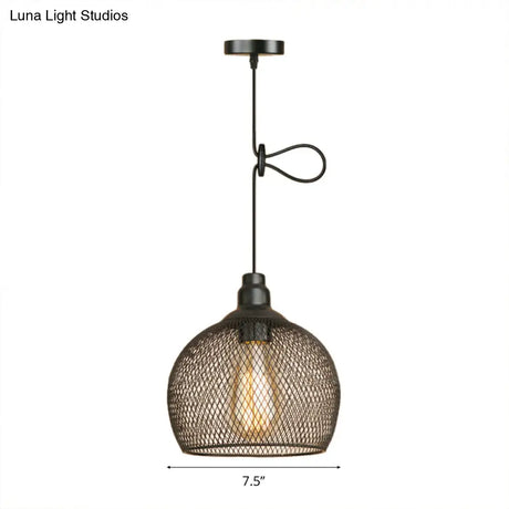 Industrial Black Wire Mesh Pendant Light With Height Adjustable Hanging Lamp For Dining Room