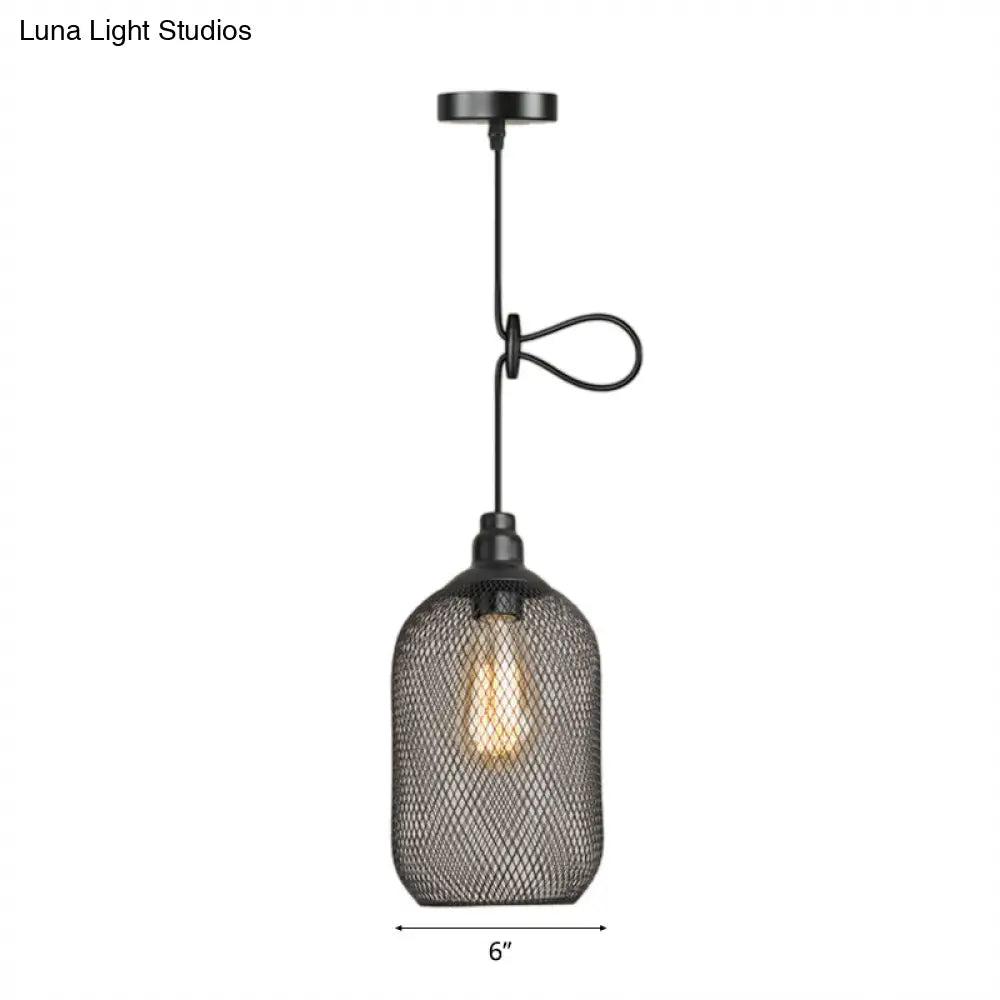 Industrial Black Wire Mesh Pendant Light With Height Adjustable Hanging Lamp For Dining Room