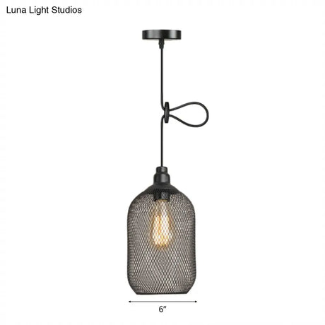 Industrial Black Wire Mesh Pendant Light With Height Adjustable Hanging Lamp For Dining Room