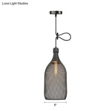Industrial Black Wire Mesh Pendant Light With Height Adjustable Hanging Lamp For Dining Room