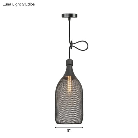 Industrial Black Wire Mesh Pendant Light With Height Adjustable Hanging Lamp For Dining Room