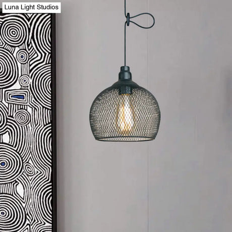 Industrial Black Wire Mesh Pendant Light With Height Adjustable Hanging Lamp For Dining Room