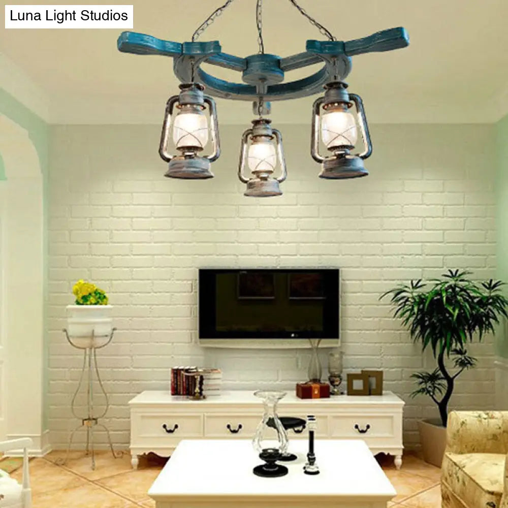 Modern 3-Light Blue Industrial Chandelier With Clear Glass Shade For Living Room
