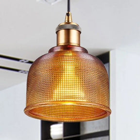 Industrial Brass Prismatic Glass Dome Pendant Light In Red/Bronze/Blue Brown