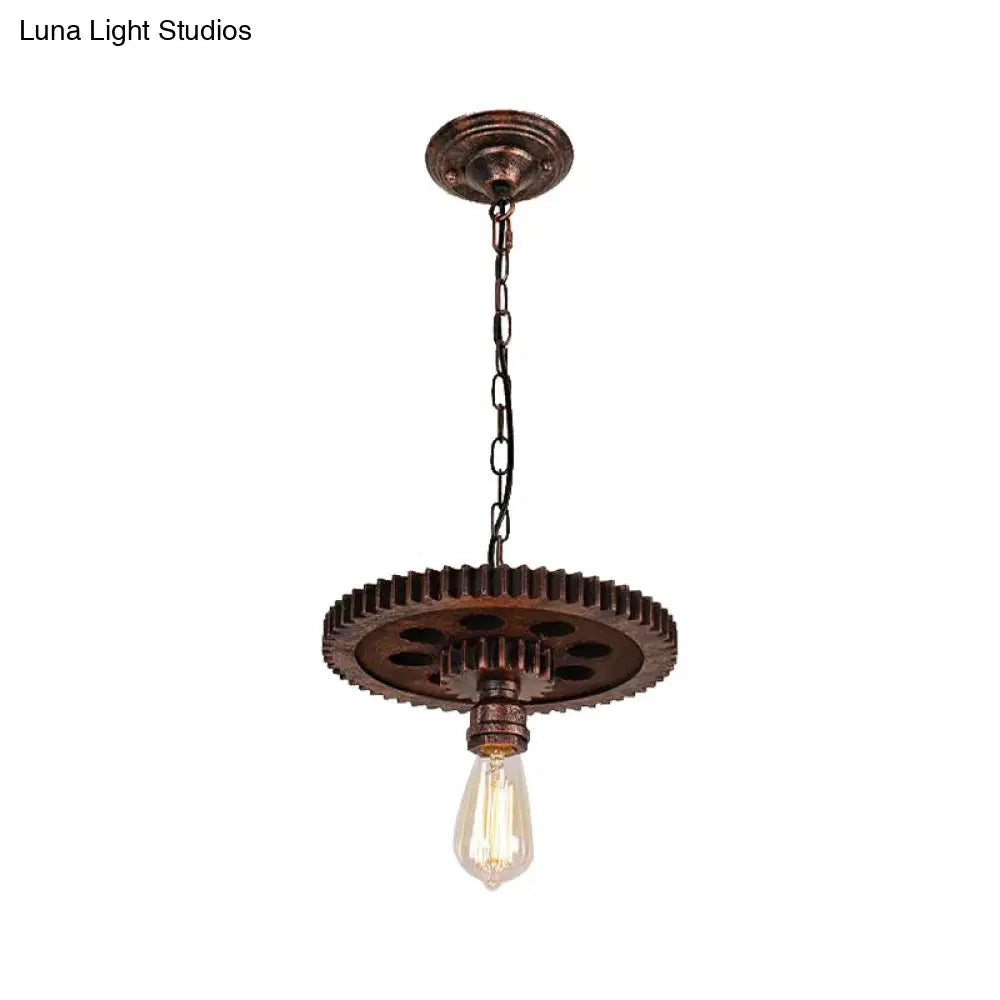 Industrial Bronze Gear Ceiling Lamp Metal Pendant Lighting For Dining Room - 1/6 Bulb