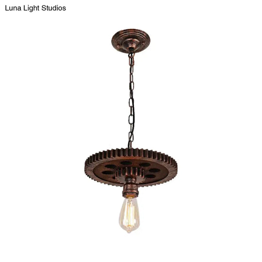 Industrial Bronze Gear Ceiling Lamp Metal Pendant Lighting For Dining Room - 1/6 Bulb