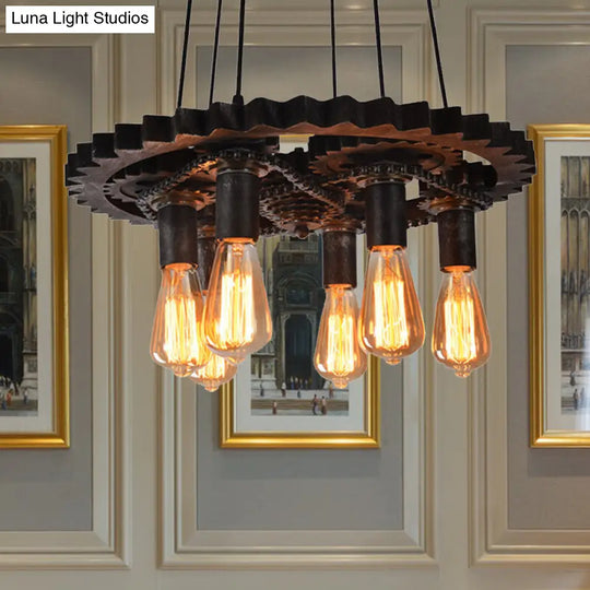 Industrial Bronze Pendant Light With Gear Metal Design Ideal For Dining Room 6 /