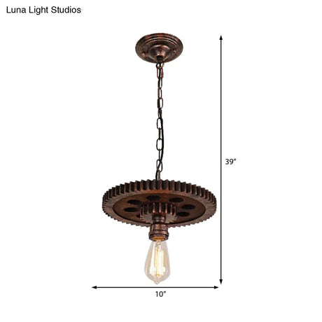 Industrial Bronze Gear Ceiling Lamp Metal Pendant Lighting For Dining Room - 1/6 Bulb